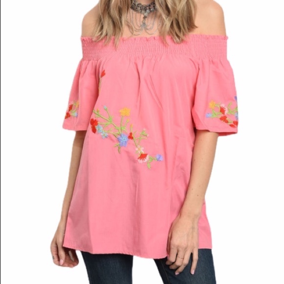 Tops | S M L Pink Off The Shoulder Top Floral Top Nwt | Poshmark
